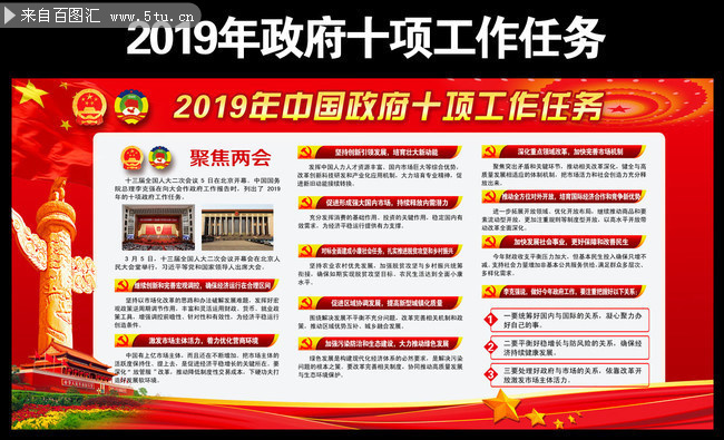 一图读懂2019年政府十项工作任务内容宣传栏