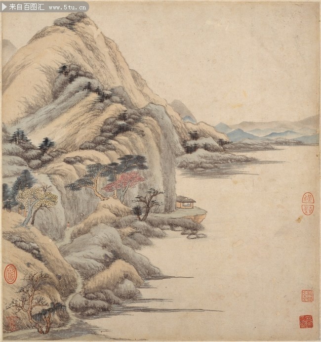 明清王鉴湘碧居士仿古山水画