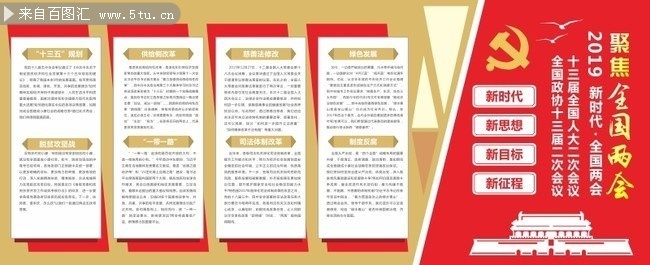 红金色聚焦全国两会党建宣传栏