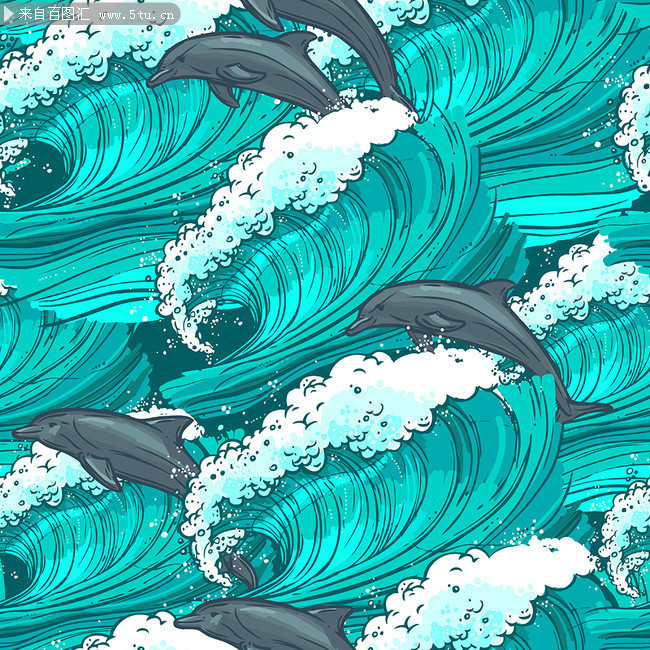 海豚和海浪矢量图片素材