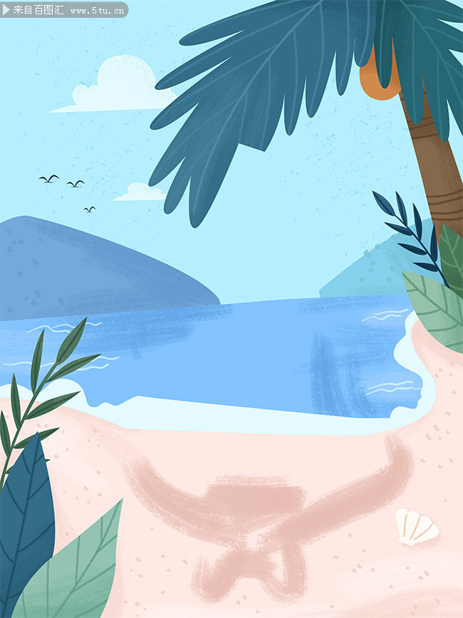彩绘夏日海滩背景设计
