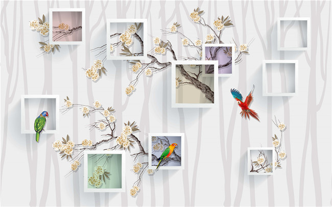 鸟语花香3D照片墙图片