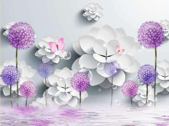 现代时尚3D浮雕花朵蒲公英背景墙 