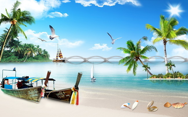 椰子树海景装饰画图片