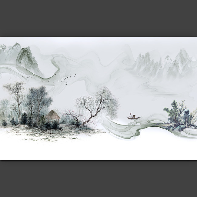 中国水墨山水装饰壁画图片