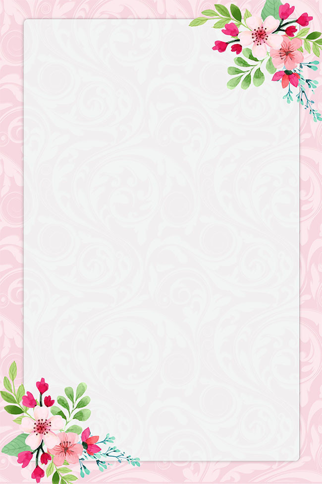粉色手绘水彩花朵边框背景素材