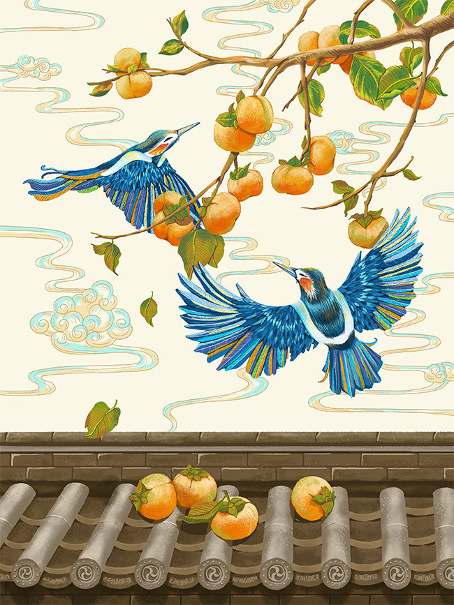 彩绘柿子鸟图片
