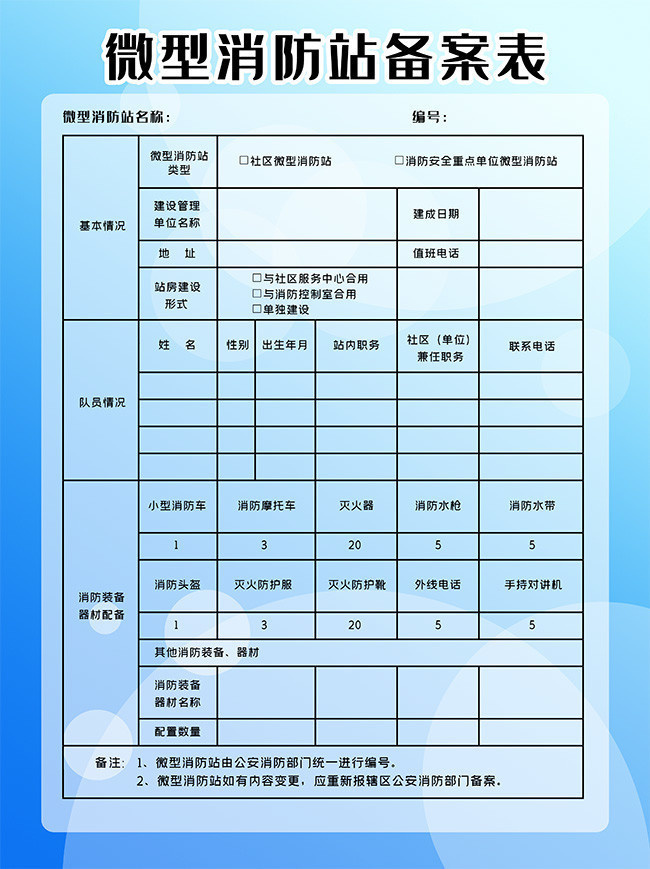 微型消防站备案表海报