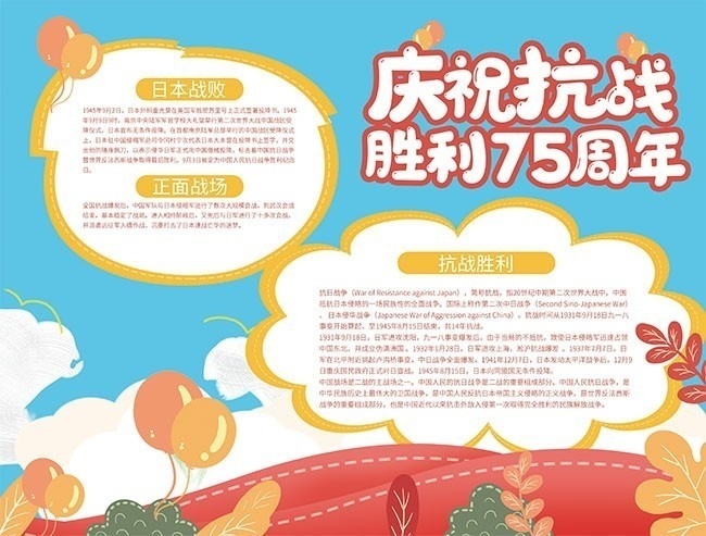 卡通抗战胜利75周年手抄报