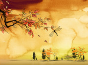 水彩画风景 秋天的景色