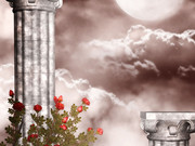3D罗马柱图片 云朵背景
