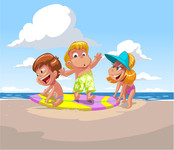 夏季海滩嬉戏图片 卡通儿童图片