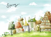 春天风景挂画 卡通城堡图片