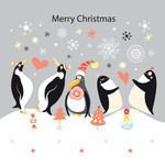 圣诞节贺卡背景 企鹅矢量图