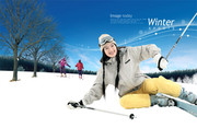 滑雪的美女 冬天风景图片