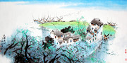 太湖渔村国画图片