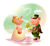 情侣卡通猪图片 送花的图片