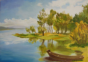 湖水风景油画素材