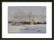 乡村冬景油画图片素材