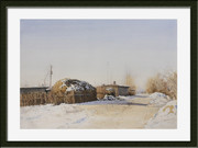 冬季乡村景色油画图片