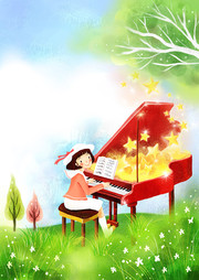 弹钢琴的小女孩插图