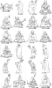 佛教十八罗汉线描图