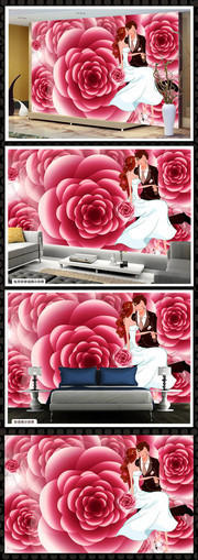 浪漫花卉电视背景墙图片
