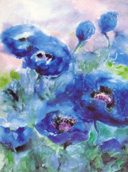 蓝色花朵油画装饰画