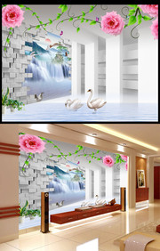 3D天鹅湖装饰画图片下载