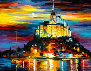 夕阳城堡油画
