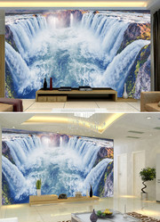 3D立体瀑布风景电视背景墙PSD