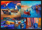 海边的木船油画图片