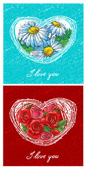 手绘花卉卡片情人节图片素材