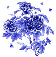 蓝色牡丹青花瓷花纹图片素材