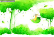 卡通绿树插画背景图片素材