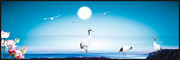海上圆月仙鹤装饰图片素材