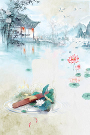 中国风荷花国画背景图片