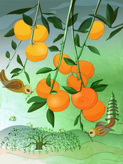 手绘柑橘图片 儿童风景绘画素材