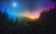 唯美山间星空夜景图片