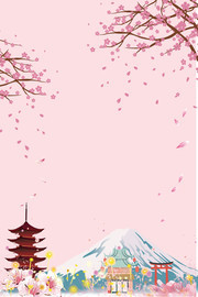 手绘富士山日本风景插画背景图片