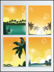 椰树剪影夏天背景设计素材