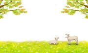草地上的小羊卡通插画背景图片素材