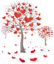 手绘浪漫红色爱心大树