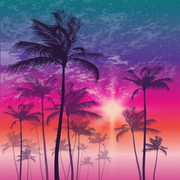梦幻夕阳下的棕榈树矢量素材