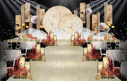 香槟色中国风中式婚礼舞台效果图设计素材
