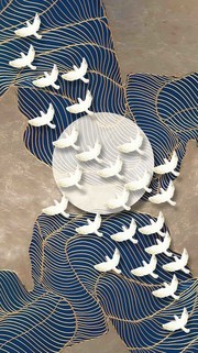 抽象金線飛鳥藝術墻畫圖片