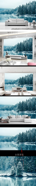 冰雪湖泊风景装饰画高清图片素材