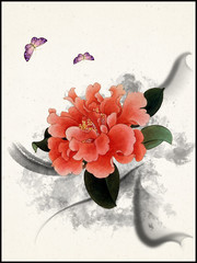 中国风彩绘牡丹花装饰画