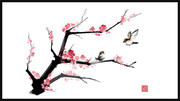 梅花花鳥裝飾畫圖片