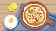 披薩雞蛋檸檬美食插畫圖片
